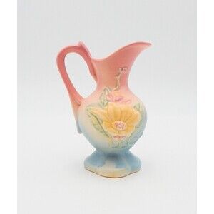 Hull Art Pottery USA Magnolia Ewer Pitcher Vase 14-4 1/2 Pink Yellow Blue